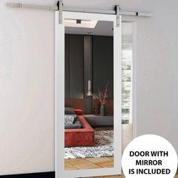 Sliding Mirror Door Kit with White Frame, Track Hardware