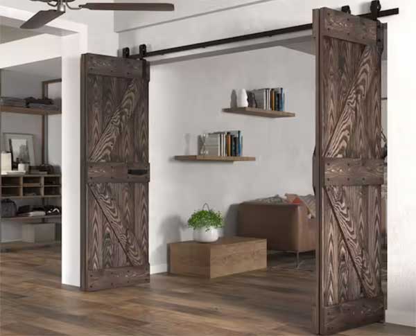 Double Barn Door Bifold Door Kit Including Both Wood Door Panels and Metal Track Kit 