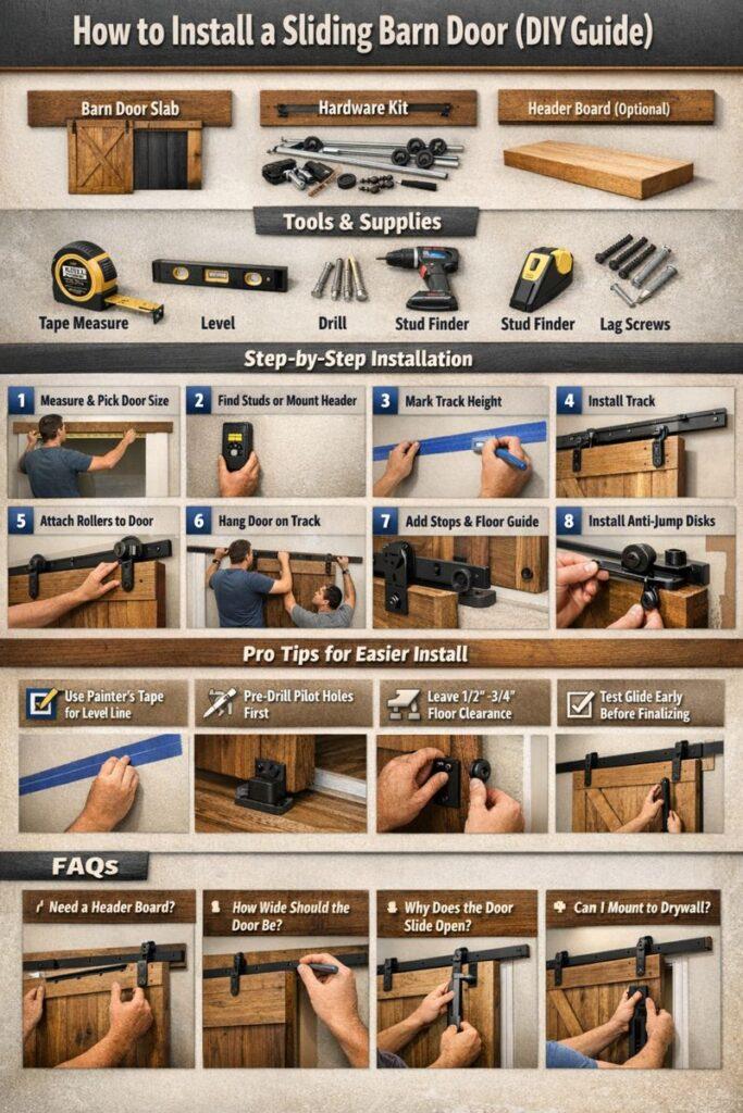 Infographic - DIY Barn Door Installation Tips, Supplies and Steps for Homeowners