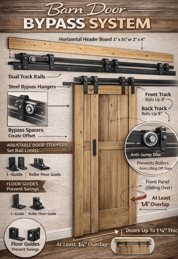 Diagram Explaining How Bypass Door System and Hardware Fit Together for Installation
