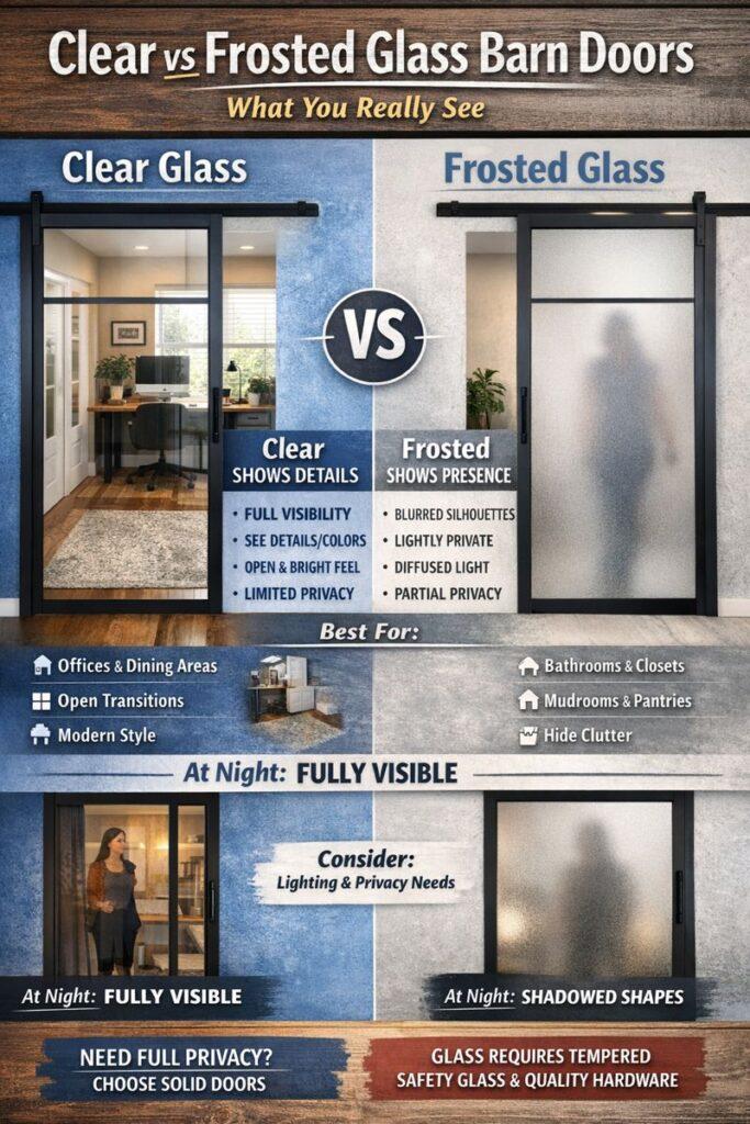 Infographic - Clear VS Frosted Glass Barn Doors - What You Can Really See.
