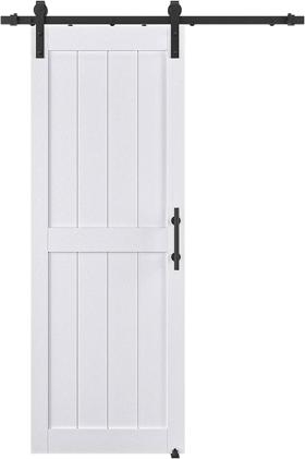 White Compost Barn Door and Black Metal Track for Kitchen Pantry