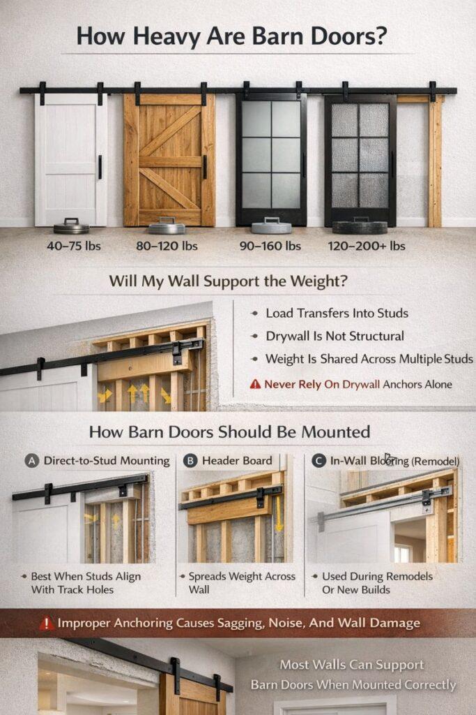 Infographic Explaining Barn Door Weight, and How to Install them Properly for Best Wall Support