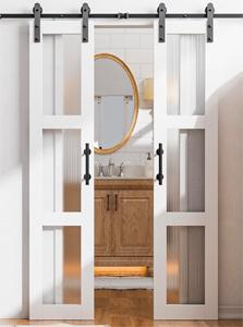 Double Barn Door Kit with Glass Panes, Opens from Center, Good Option for Kitchen Pantry