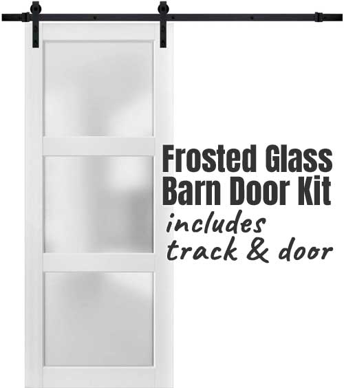 Frosted Glass Barn Door Kit Includes Metal track and Glass Sliding Door Panel