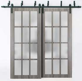 Frosted Glass Sliding Closet Doors with Natural Grey Wood Frame