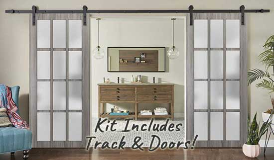 Frosted Glass Double Barn Doors & Wall Track Installation Kit