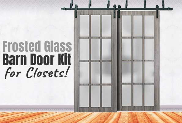 Frosted Glass Sliding Barn Doors for Closets - Includes 2 Door Panels and Sliding Bypass Rail
