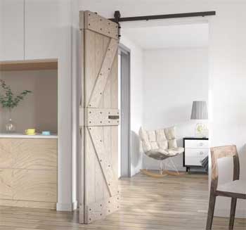 Grey Bifold Barn Door Installed Over Bedroom Closet