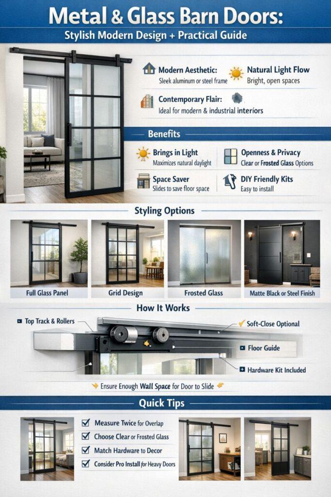 Infographic Guide for Metal and Glass Sliding Barn Doors: Benefits, Features, Installation Tips