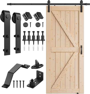 Unfinished Wood Sliding Barn Door Kit with Hardware