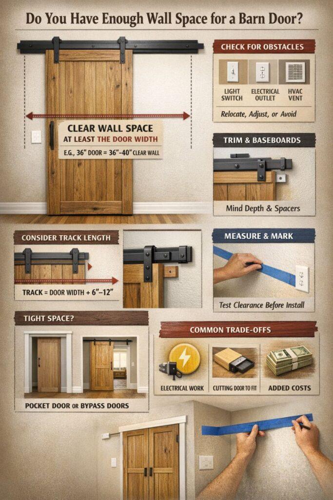 Infographic Explaining How Much Wall Space is Needed to Install a Sliding Barn Door
